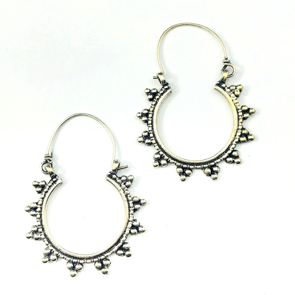 Silver Color Metal Boho Earrings Hoops